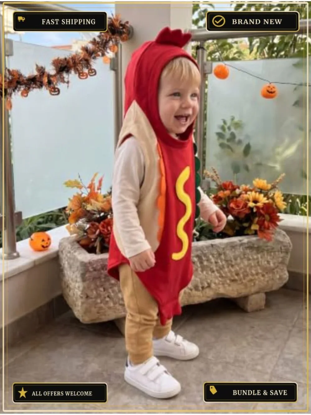Toddler Hot Dog Halloween Costume Hooded Romper Kids